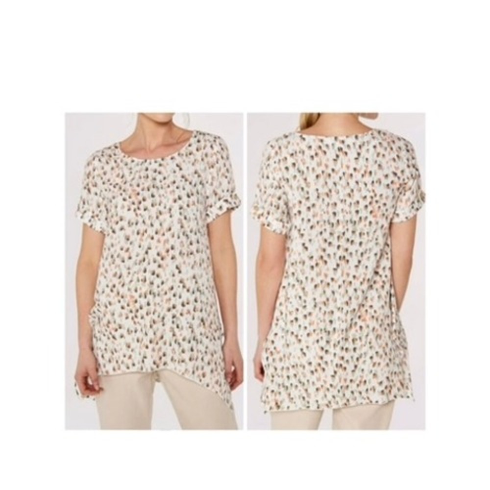 Apricot Brushstroke Tunic Top Cream Multi Color Handkerchief Hem US‎ 6